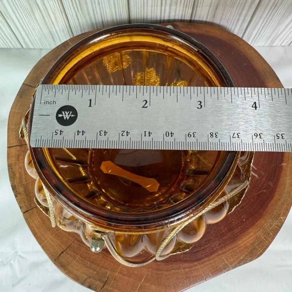 Vintage‎ Amber Glass Musical Biscuit Jar Swan Lake Japan Gold Grape Filigree